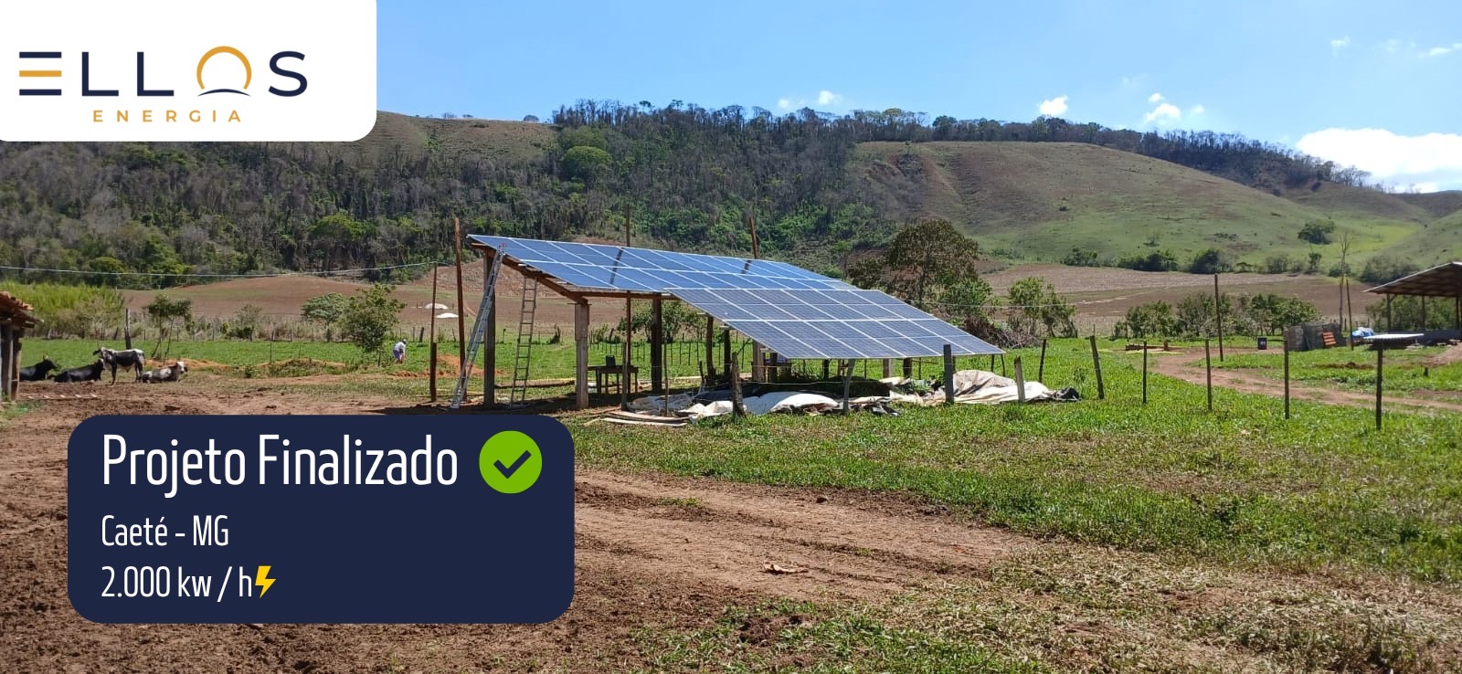 Projeto de energia solar realizado pela Ellos Energia em CaetÃ©, Minas Gerais