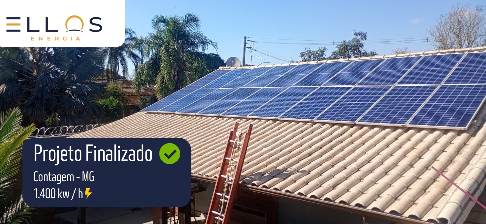 Projeto de energia solar realizado pela Ellos Energia em Contagem, Minas Gerais