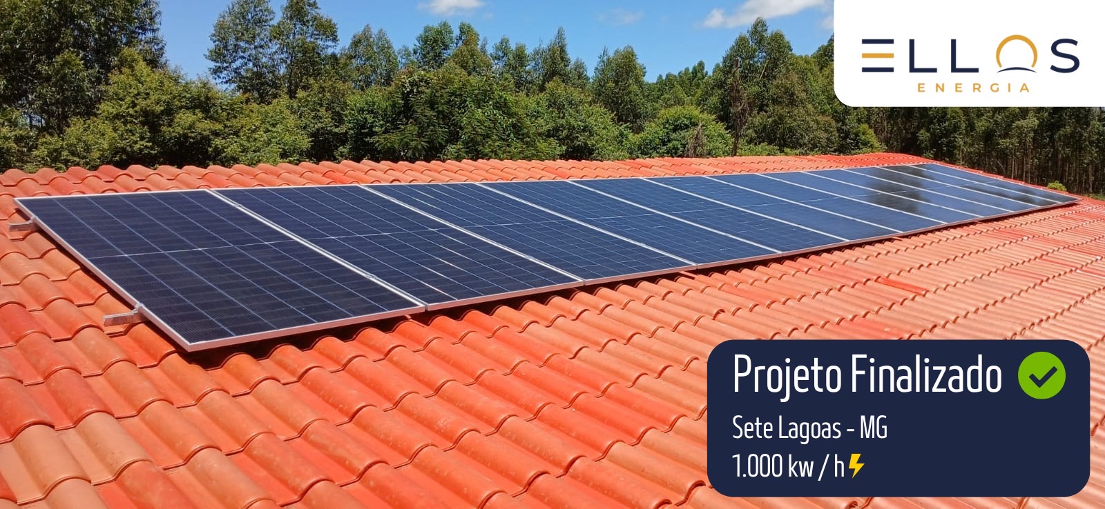 Projeto de energia solar realizado pela Ellos Energia em Sete Lagoas, Minas Gerais